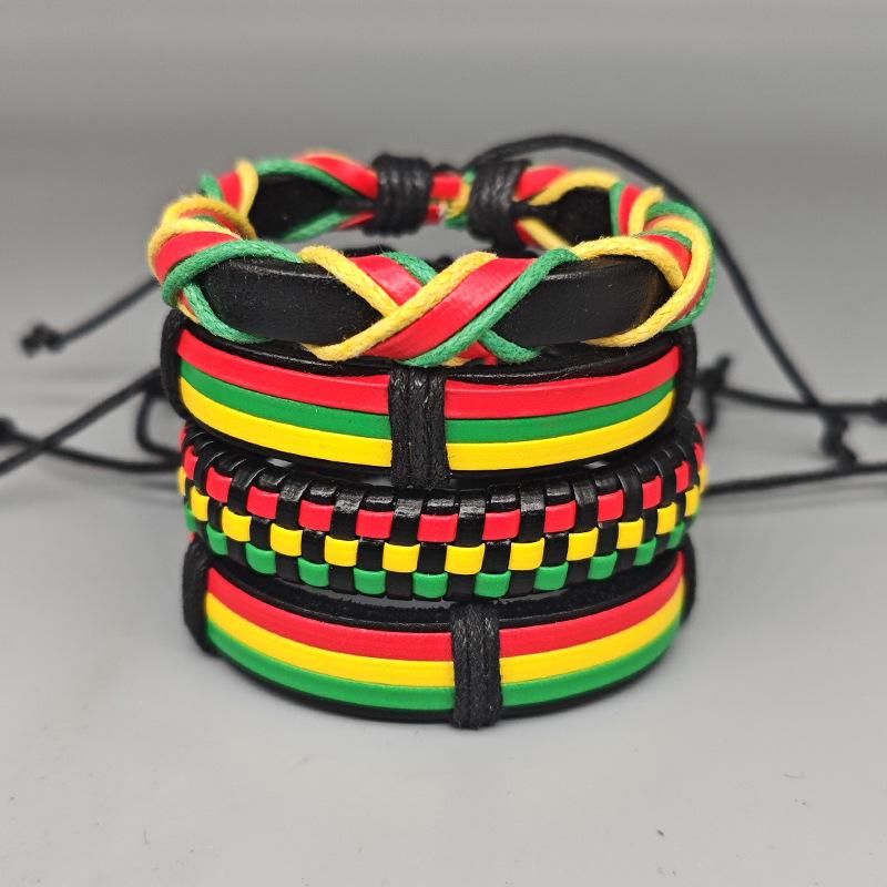 

Bohemian Style Cross-Border Hip-Hop Bracelet Set: Red, Yellow & Blue Woven Punk Bangles