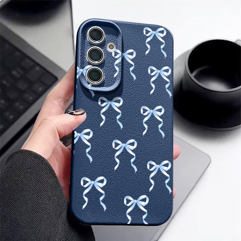 Bowknot Pattern Slim Matte Phone Case For Samsung S25 S24 FE S23 Ultra S22 A36 A56 A16 A55 A26 A35 TPU Leather Texture Soft Shockproof Bumper Cover