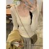 French Chic Lace Long Sleeve T-Shirt: Sweet, Cool, Spicy Collarbone Style, and Waist-Showing Korean Women's Autumn/Winter Top