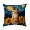 1Pc Cat And Sunflowers Oil Painting Cushion Covers Polyester Pillow Cover For Home Sofa Chair Bed Car Party Table Decoration