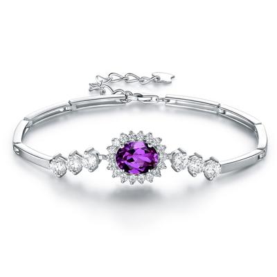 Birthstone Amethyst 925 Silver Bracelet Adjustable 925 Sterling Silver Princess Diana Princess Design Lover Wedding Birthday Anniversary Engagement