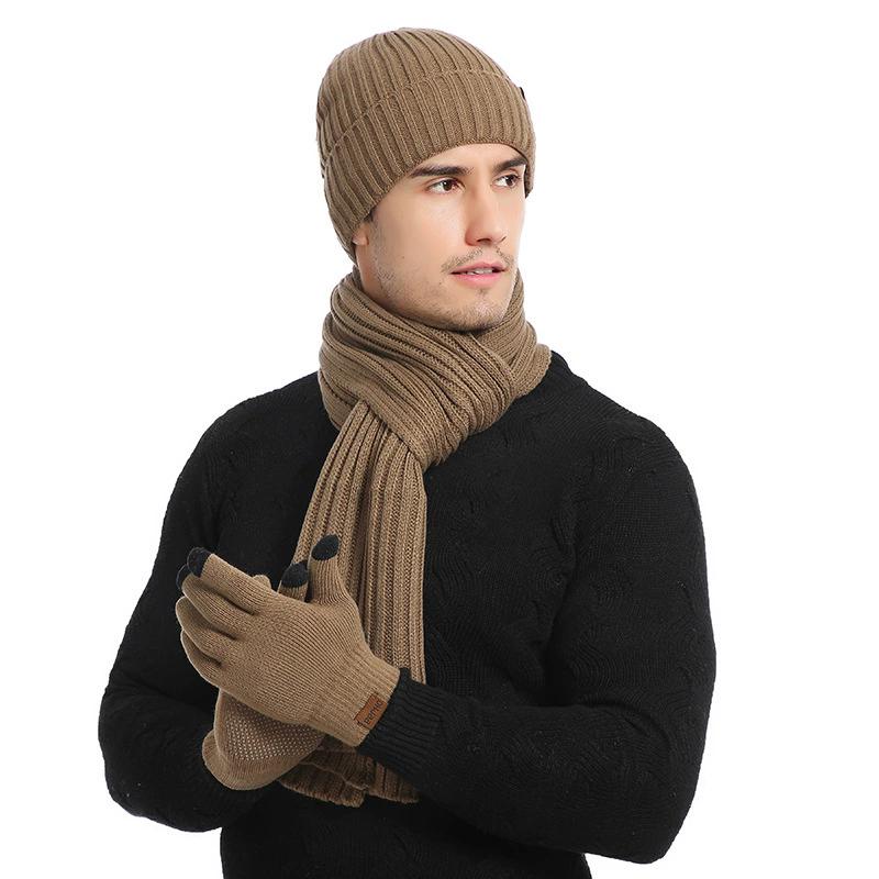 Autumn and Winter Thickened Outdoor Warm Three Piece Set Knitted Scarf, Hat, Gloves, Three Piece Set