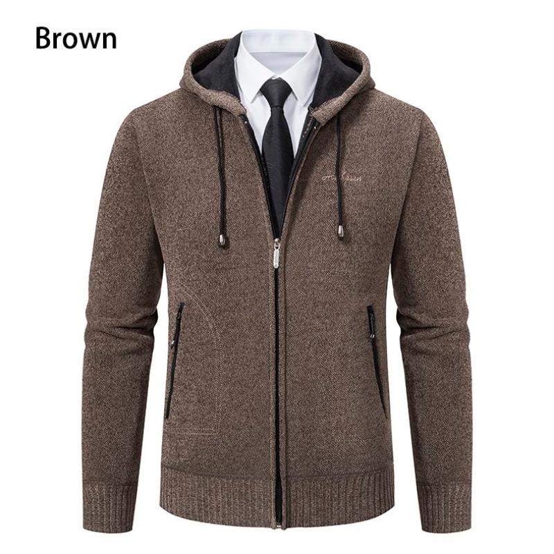 Hooded Sweater Men s Sweater Autumn and Winter New Trendy Velvet Thickened Warm Casual  Jacket L коричневый