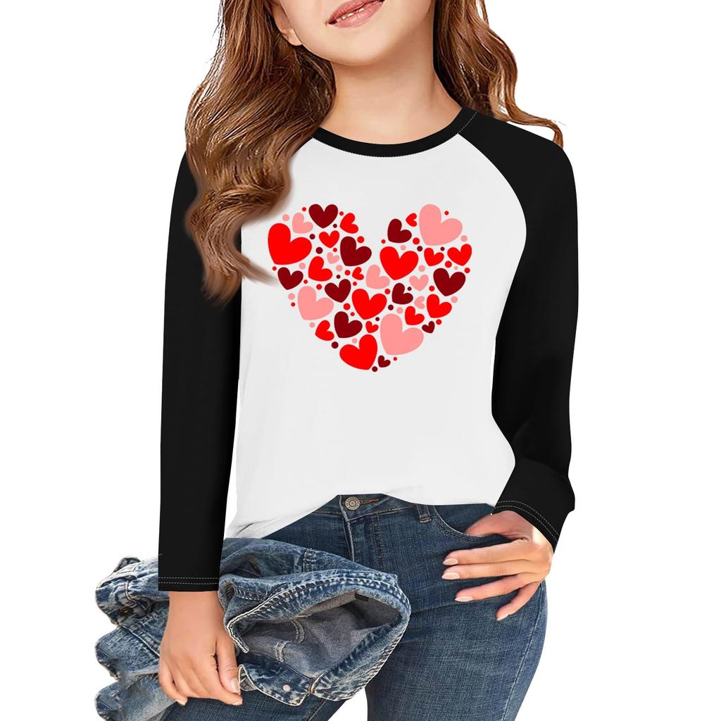 Mädchen Langarm Liebe Valentinstag T-Shirts Kinder Herbst Oberteile Rundhals Basic T-Shirts 5-14J
