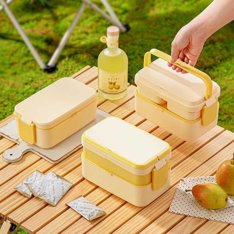 High-Quality Blue Multi-Color Bento Box: Eco-Friendly, Heatable, Portable 3-in-1 Double Layer Lunch Box with Sealed Tableware