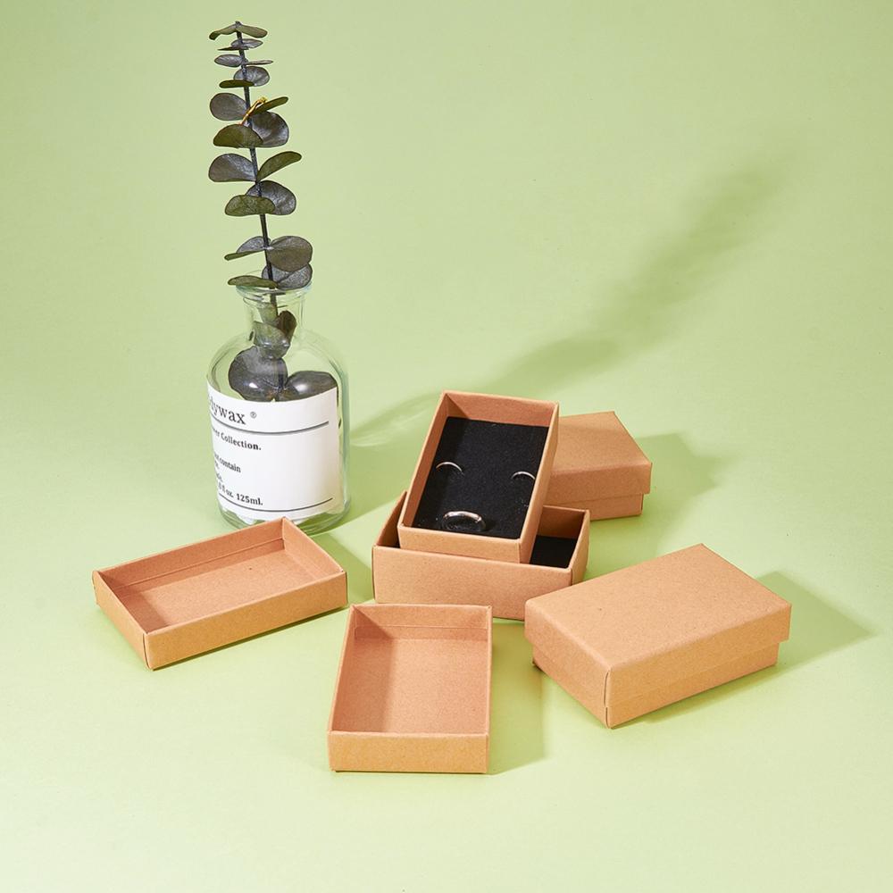 24pcs Cardboard Jewelry Set Box for Ring Necklace Rectangle Tan 8x5x2.5cm