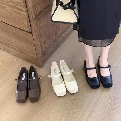 Mode Retro Damen Schuhe Sandalen Damen Schlanke Absätze Mary Jane Eckige Zehenpartie Flache Öffnung Afrikanischer Frühling Schlankmachend Lolita Kleid Block 3cm Me
