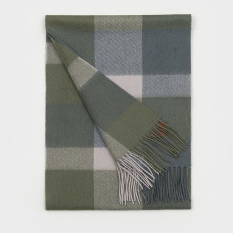 RECLOW MUNM CHECK CASHMERE 100% MUFFLER GREEN