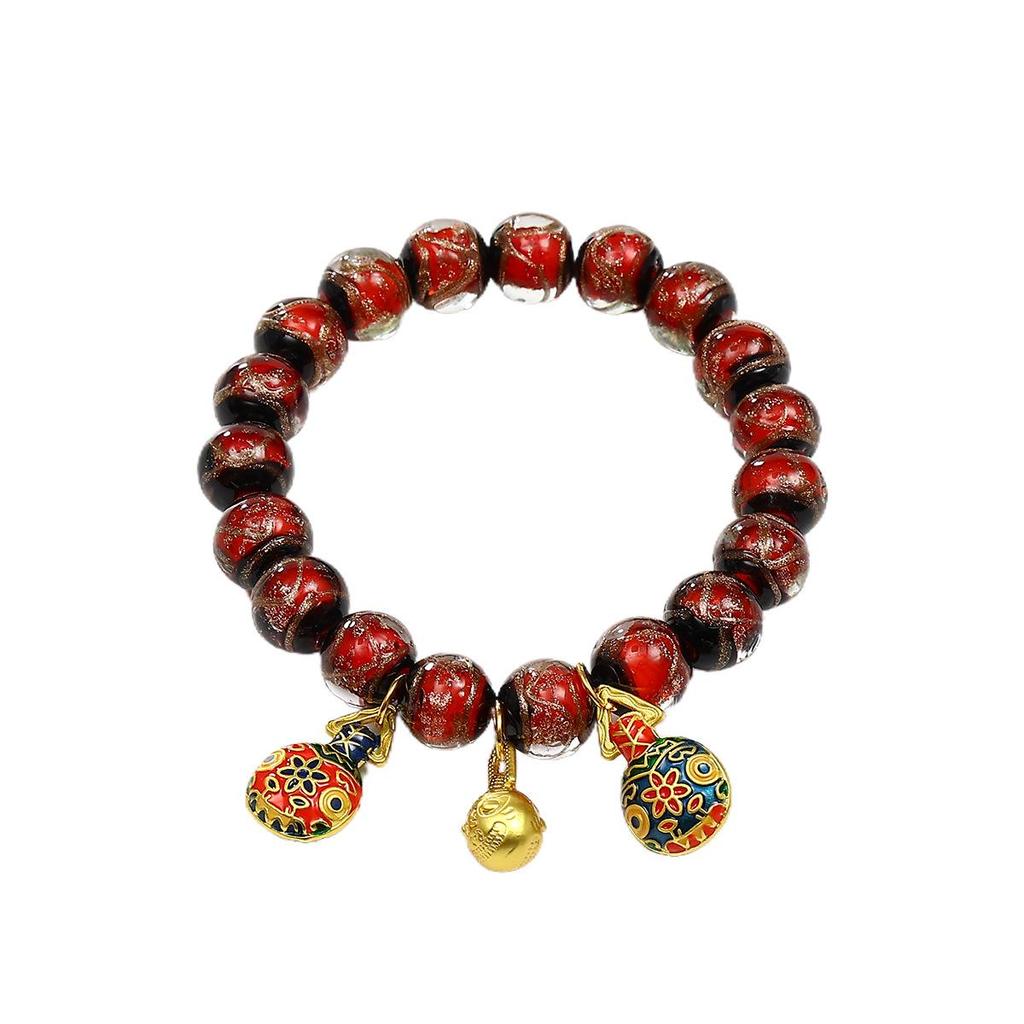 Aschgraues Pi Xiu Glasperlenarmband mit Blattgold und bunten Perlen