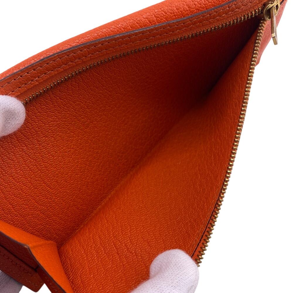 HERMES leather Bean Purse Orange leather Women Used