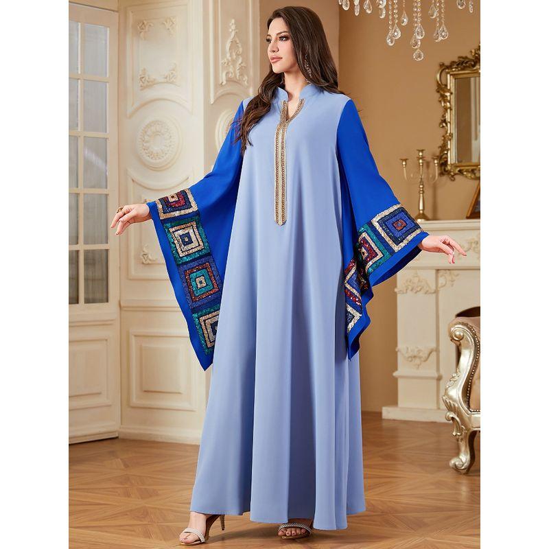 Dubai Southeast Asia Clothes Loose Robe Contrast Color Sequined Embroidered Middle East Formal Dress Dress Dubai Dress