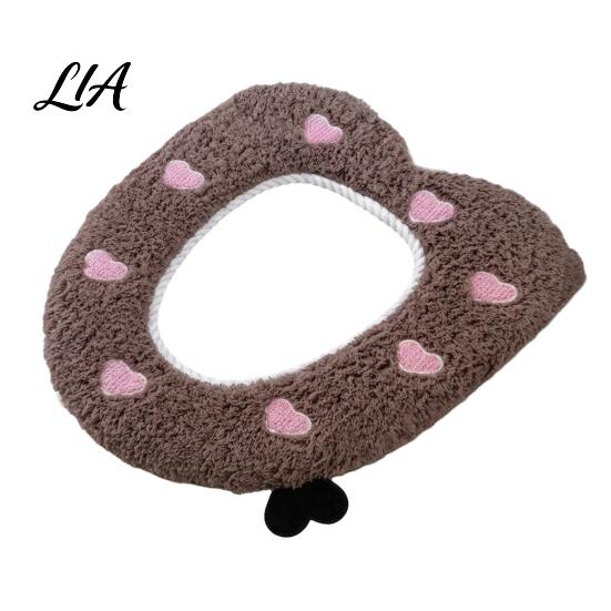 Soft Warm Bathroom Pad Plush Toilet Seat Cover for Autumn Winter, Cute Washable Warmer with Zipper Closure, Universal Fit Thickened Cushion Love/Cloud
