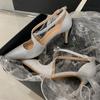 Mode Eilyken Glitzer Paillettenstoff Spitz zulaufend Damen Pumps Eleganter Schnallenriemen Dünne Hohe Absätze Party Abschlussball Mules Schuhe