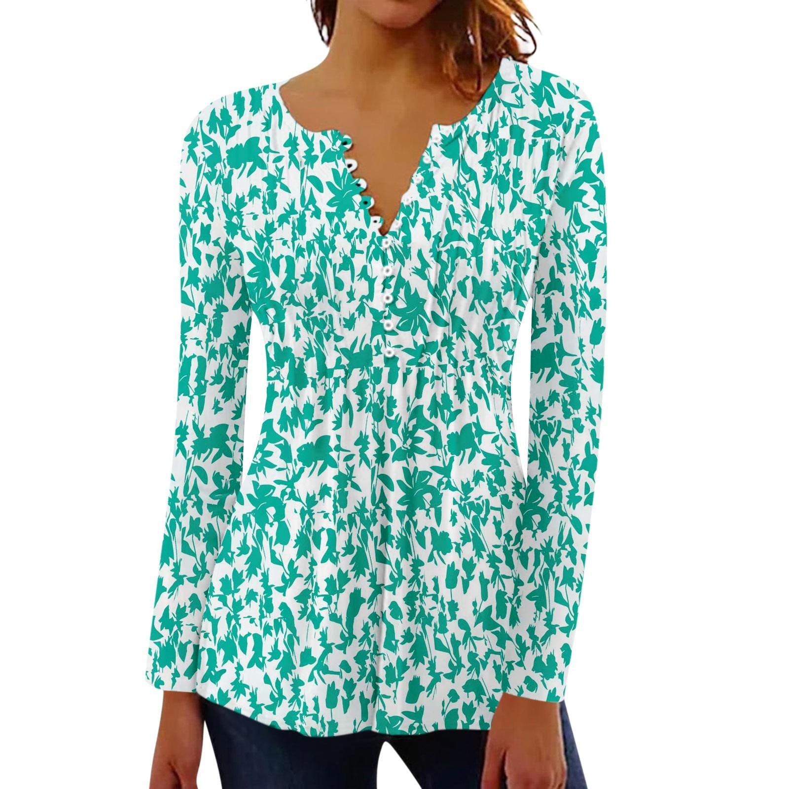 

Women s Pleated Button Retro Floral Print Top S