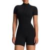 European Style Zipper Short-Sleeve Yoga Jumpsuit - Women's Tight-Fitting Running & Fitness One-Piece