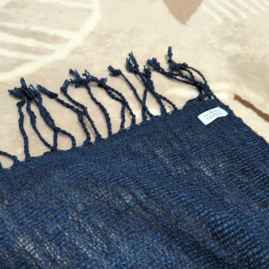 Used Indigo blue stole with fringe