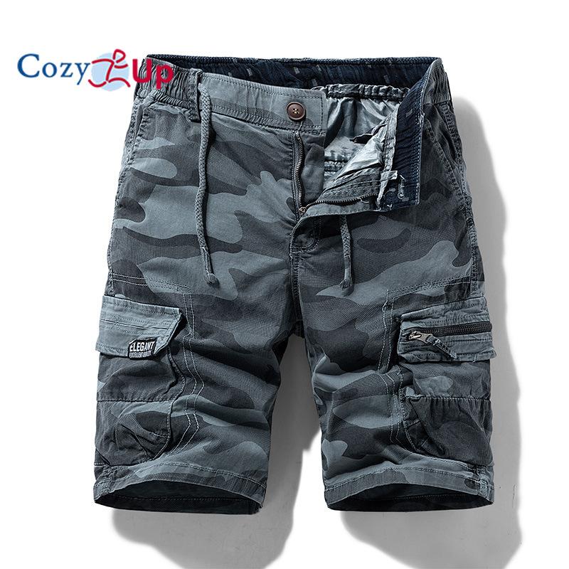 Cozy Up Men's Cargo Shorts Casual Cotton Multi-Pockets Elastic Waist Camo Shorts