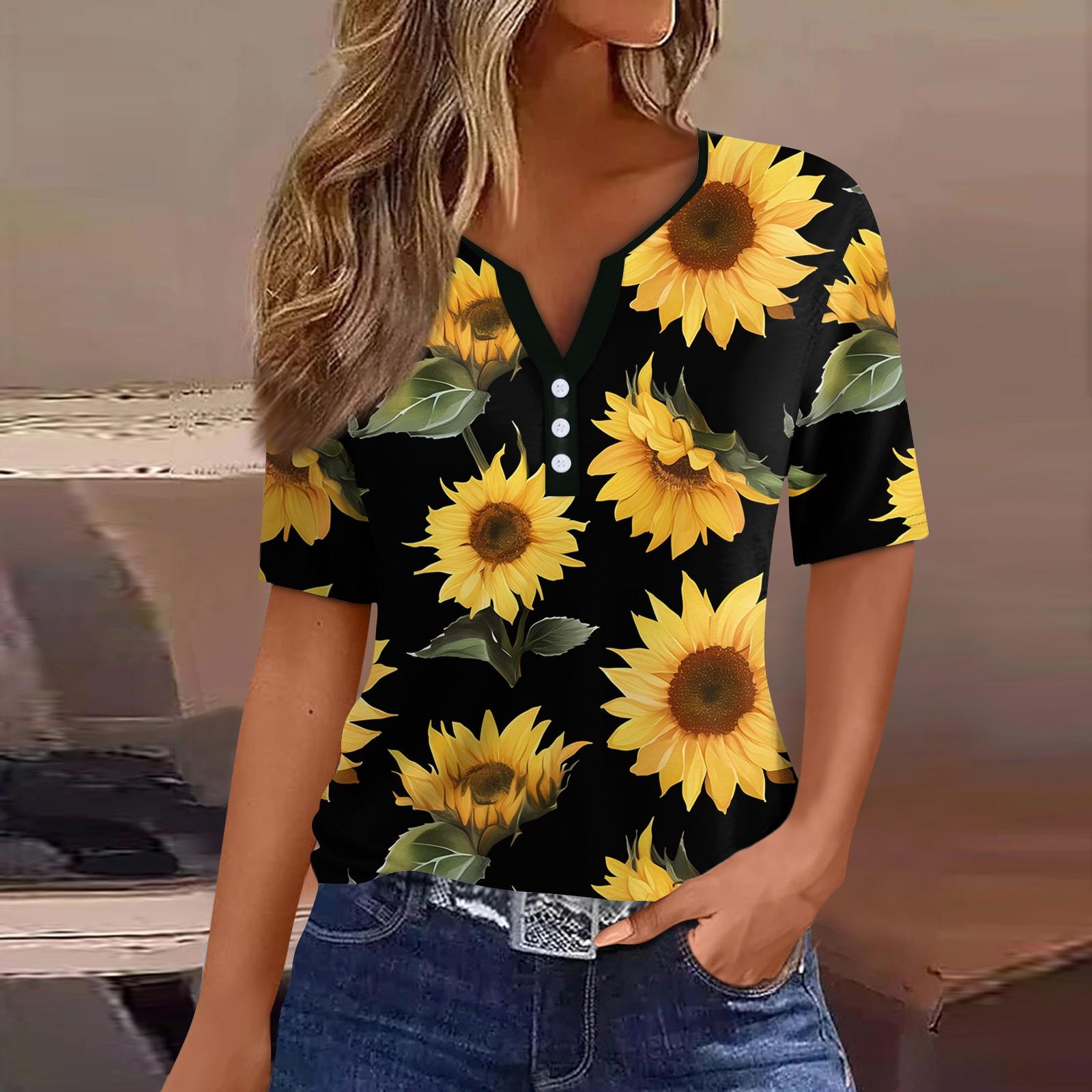 Жен. Футболка Футболка С принтом Пуговицы С короткими рукавами Повседневные Выходные Мода — фото 13