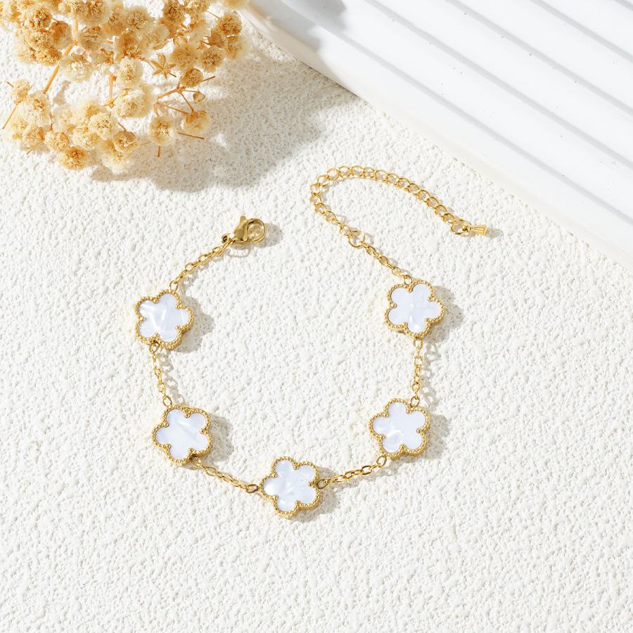 

Браслет из нержавеющей стали двусторонний цветок с пятью лепестками позолоченный клевер женская модная бижутерия 16cm