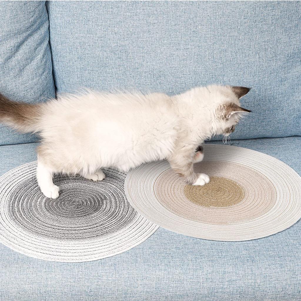 Cat Scratching Pad 14 Inch Round 36cm Diameter 2mm Thickness Gray Blue Brown Cotton Thread Cat Floor Scratcher Mat Rug for