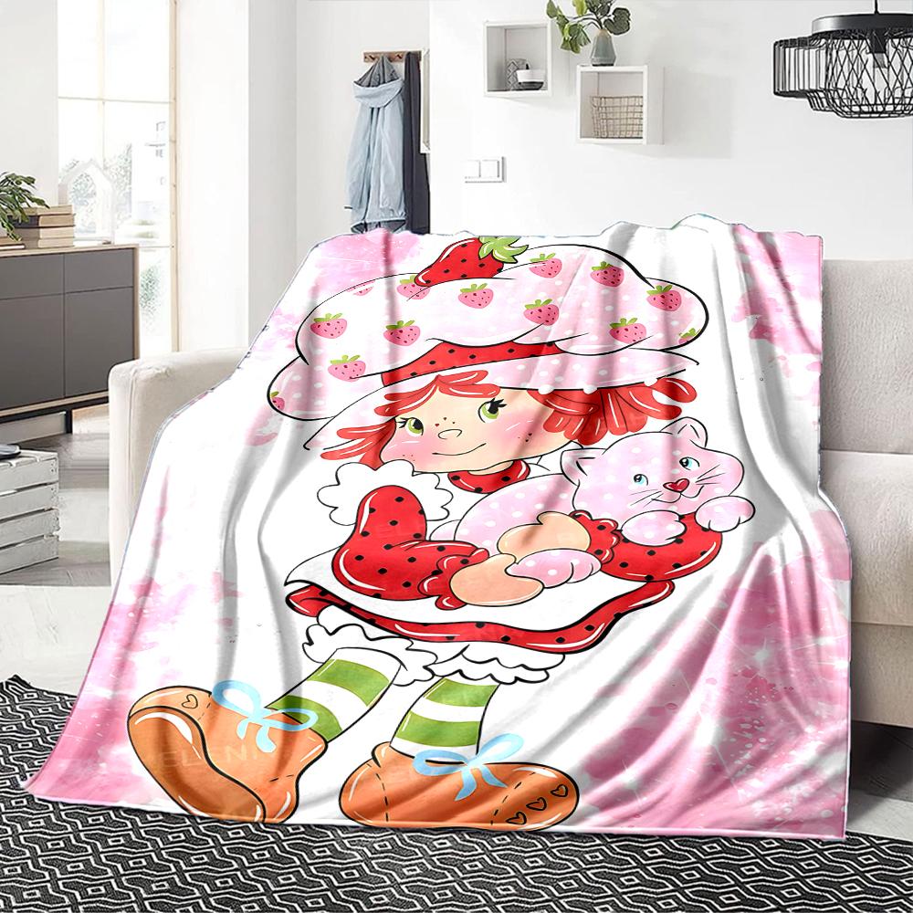 1Pc Strawberry Shortcake'S Sweet Adventure Blanket For Couch Bed Plush Cozy Fuzzy Blanket Super Soft Warm Blankets For Fall And Winter 0918257