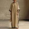 Vestido Largo Holgado Manga Murciélago Casual de Largo Completo Vestido Maxi Cómodo Oversize con Ribete en Contraste para Mujer