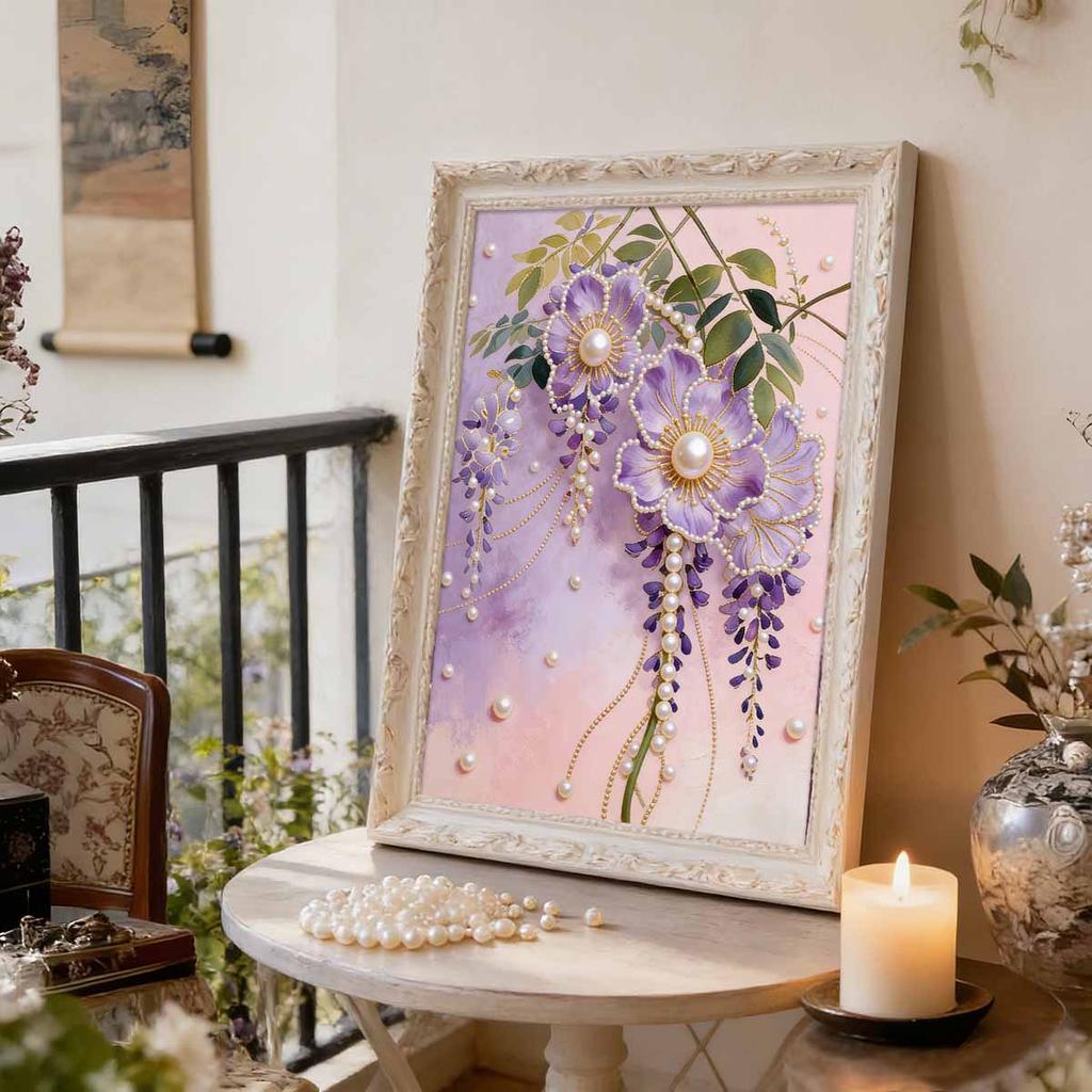 Handmade DIY Pearl Painting Purple Flowers Theme Bedroom Living Room Frameless Diy Handmade Sticky Diamond Creative Canvas Painting