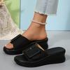 Korean simple solid color square buckle wedge slippers women wear new women's shoes Bohemian one-word slippers