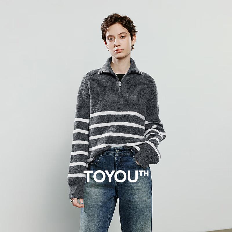 

Женский вязаный свитер Chuyu 2025 Зима в полоску с воротником поло S