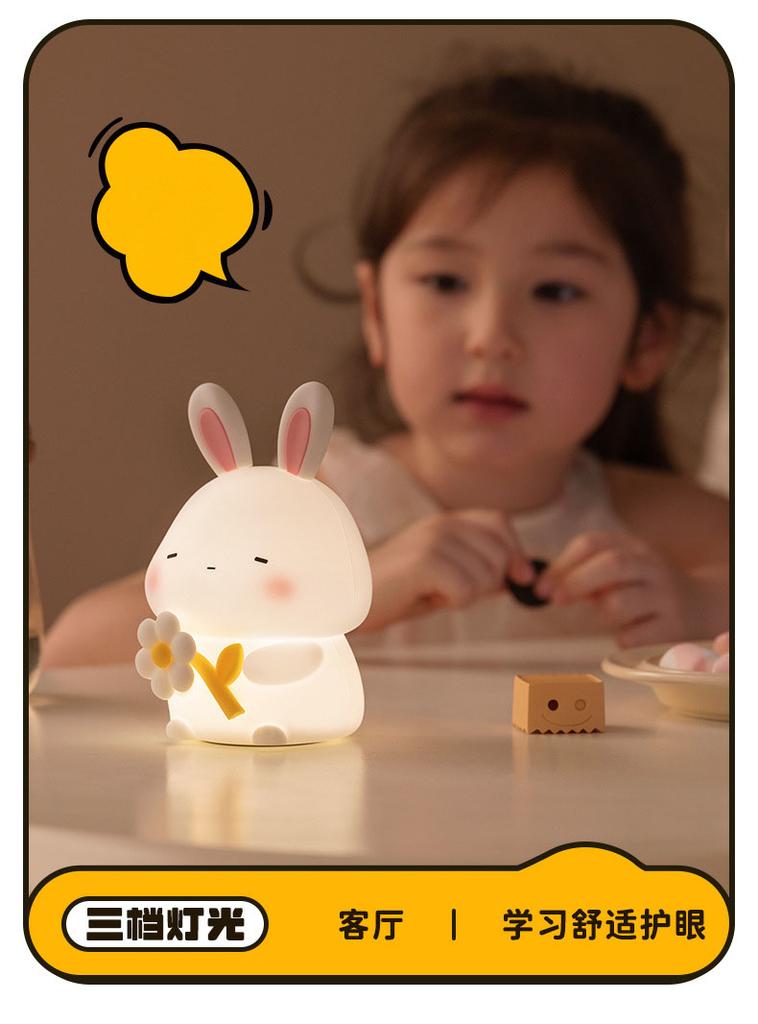 Xiaomi Cute Rabbit Silicone LED Night Light For Kids Children USB Rechargeable Cartoon Animal Bedroom Touch Night Lamp Dropshipping