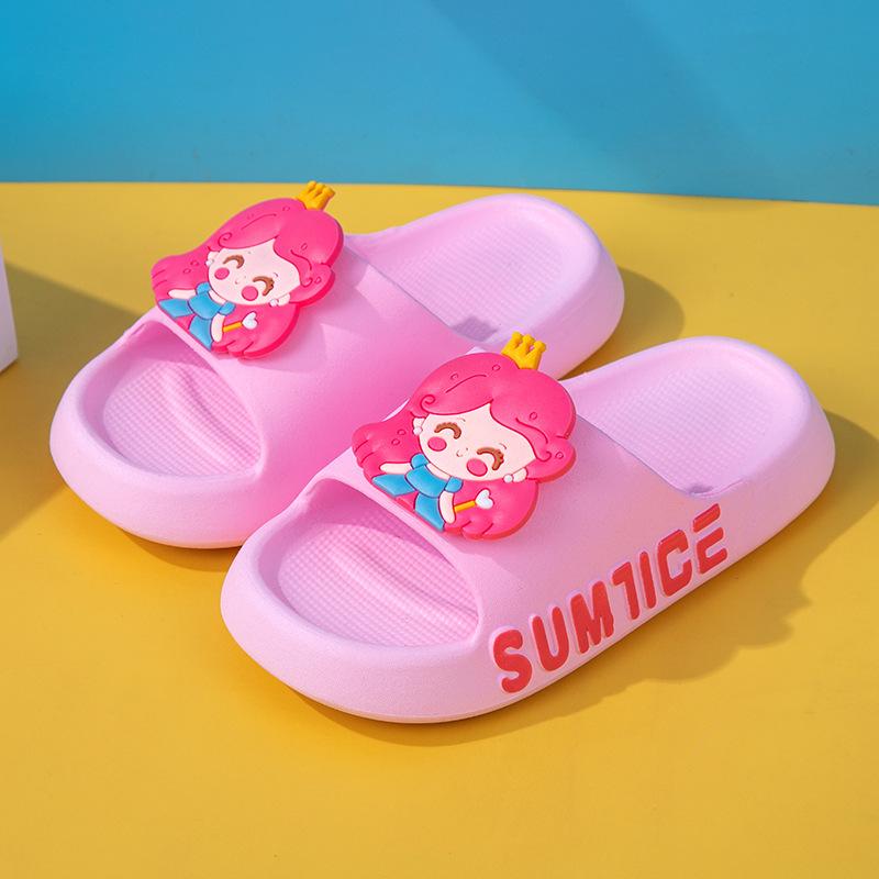 Summer girls' flat slippers, princess cartoon indoor non-slip bathroom bathing cute soft-soled slippers for children and parent-child use