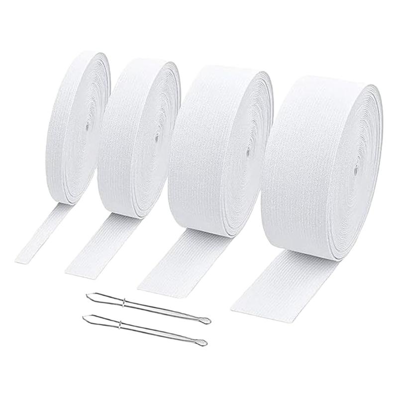 4 рулона эластичных швейных лент по 5,5 ярдов в рулоне, включая 2 металлических клипа-продевателя для шнурков для поясов, купальников 1