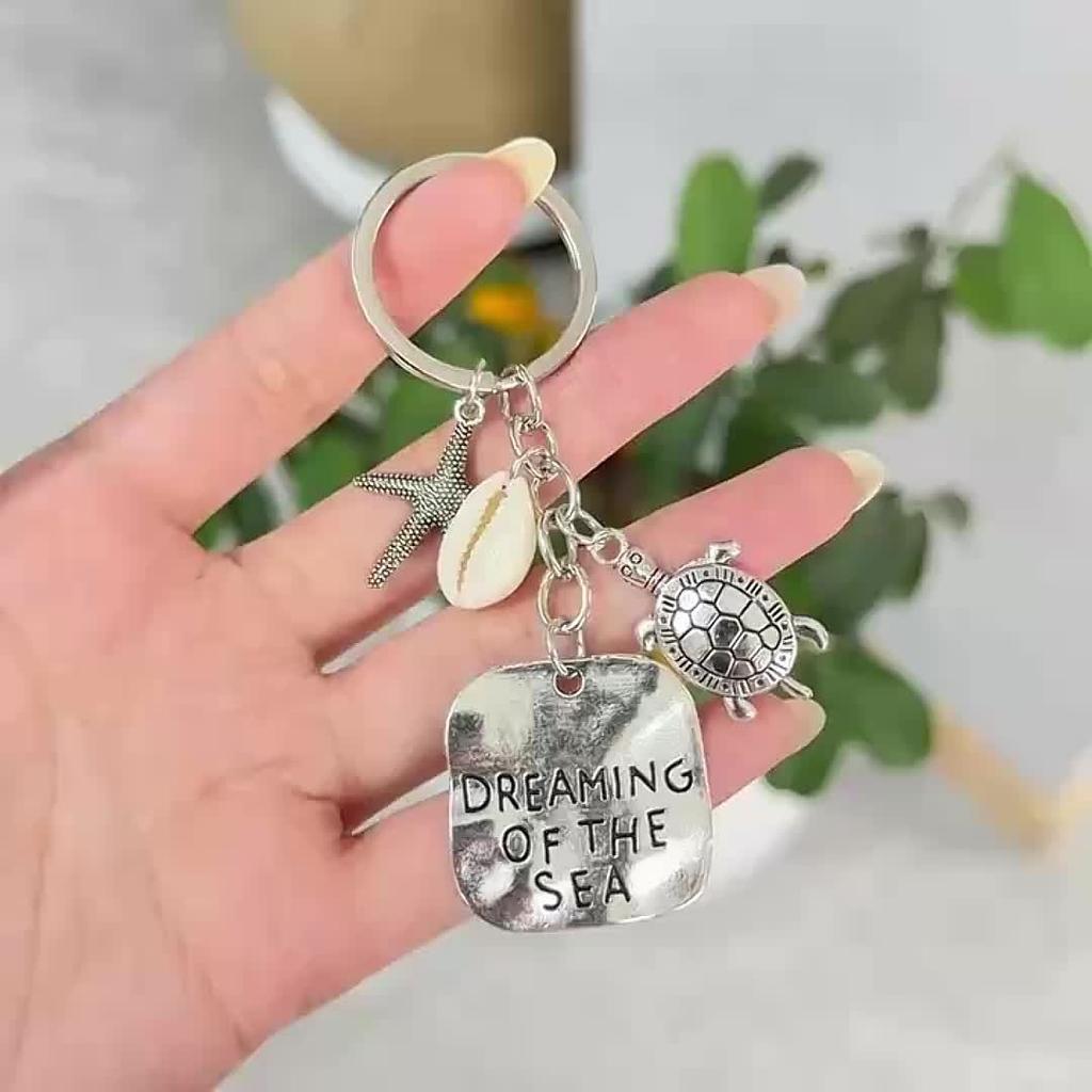 1pc Alloy Metal Keychain with Turtle, Starfish, Seashell & "Dreaming of the Sea" Charm - Nautical Theme Decorative Key Ring for Women, Birthday Gift