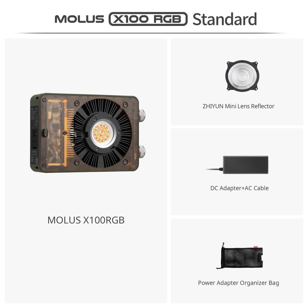 ZHIYUN MOLUS X100 RGB Standard Flagship 100W Video V2 Upgraded Professional Photography Portable Continuous Output Weighs Just Ideal for YouTubers and
