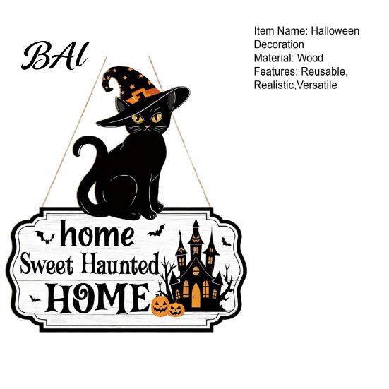 Unique Holiday Gift Ideas Halloween Wooden Welcome Door Sign, Black Cat Ghost Pumpkin Hanging Decor Seasonal House Decorations for Porch, Rustic
