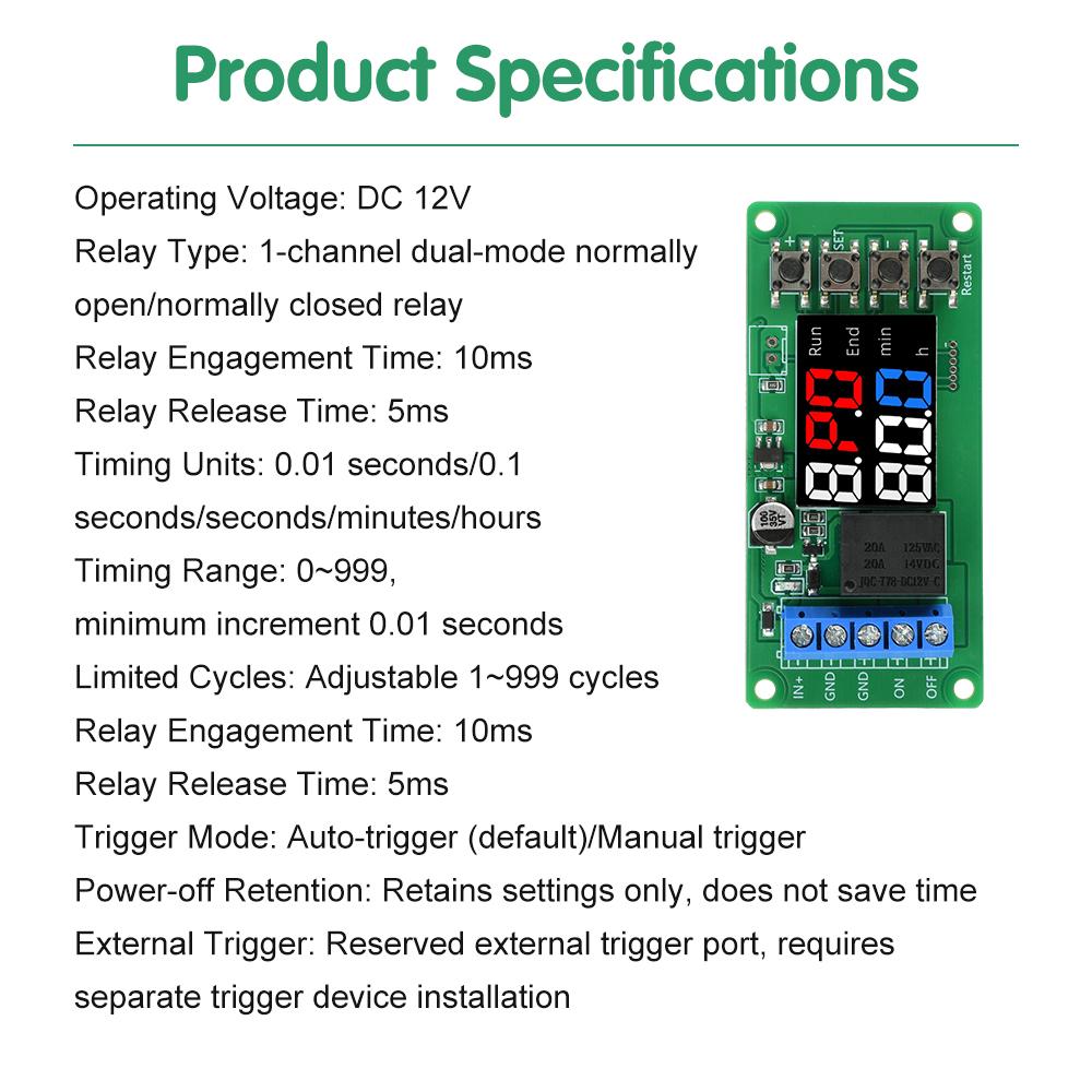 T2101 DC 12V Programmable Timer Controller - Dual-Mode Single-Channel Delay Relay Module with Direct Output
