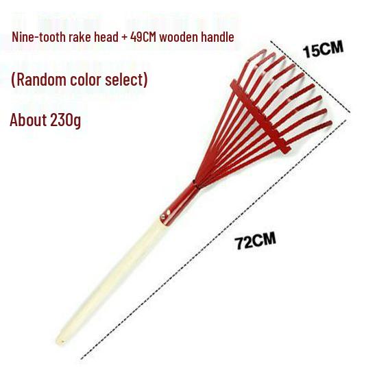 Garden Rake with Long Wooden Handle for Lawn and Leaves