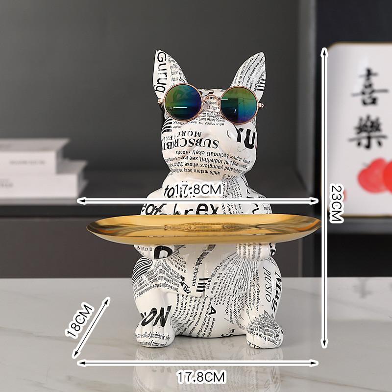 Graffiti Bulldog Desktop Storage Statue, Animal Sculpture, Living Room and Office Decoration, Resin, Modern Home Decoration