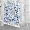 Shower Curtains Blue Flower Print Peva Fabric Water Resistant Dry-Wet Separation Bathroom Curtain Retro Classic Style 200Cm