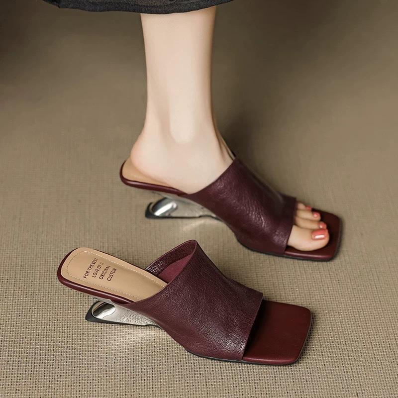 New Style Square Toe Slip on Shoes Soft Ladies Abnormal Heels Sandals All Matched Open Toe Shoes Sexy Summer Shoes Zapatos Mujer