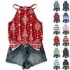 Damen ärmelloses Boho-Tanktop Geometrischer Print Lässiges Sommer-Strandoberteil Leichte Bluse mit verstellbaren Trägern und Knopfleiste hinten