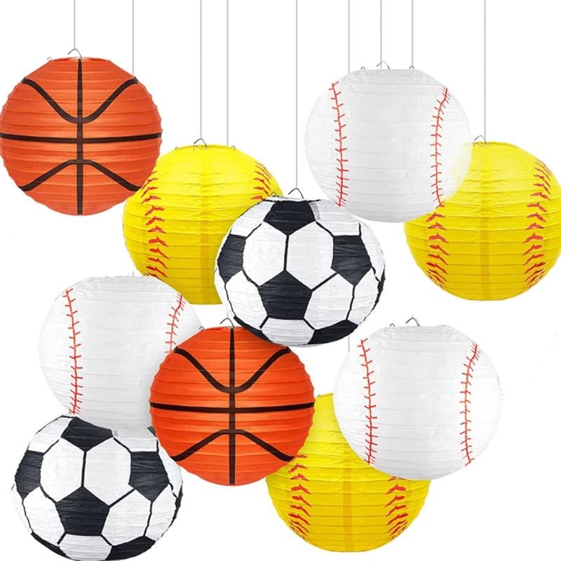 Lot de 6 Lanternes en Papier Sport Football Décoration Suspendue Japonaise pour Anniversaires sur le Thème du Football Centres de Table