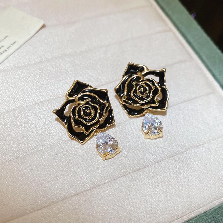 French Court Style Silver Needle Zircon Rectangular Earrings Exquisite Light Luxury High-end Stud Earrings Exaggerated Earrings Women