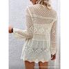 Women V Neck Long Sleeve Hollow Out Knit Cardigan Sun Protection Beach Cover Up Outerwear