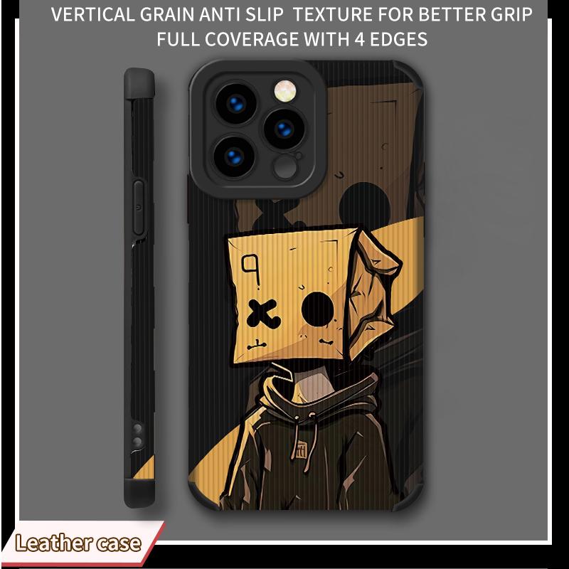 Vertical Grain Leather Shell Box Boy Printed Patterned Shockproof Soft Silicone Case with Camera Lens Full Protection for iPhone