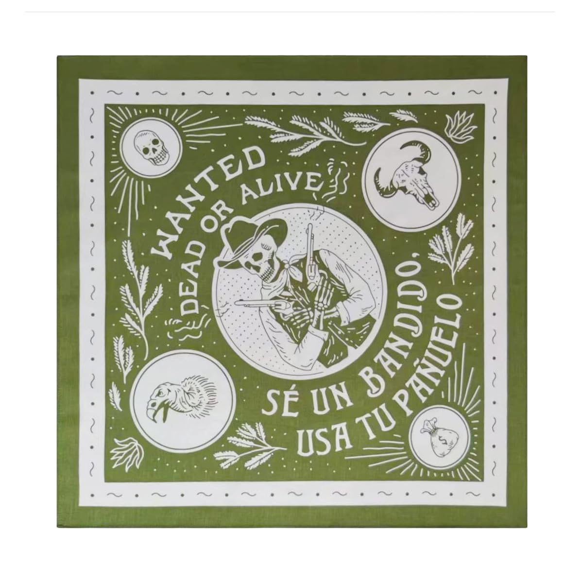 Trifong Bandana Adult Skull Pattern Green 100% Cotton Bandana Cap Men s Olive Green Bandana Cowboy Pattern Stylish Handkerchief Unisex 55cm x 55cm