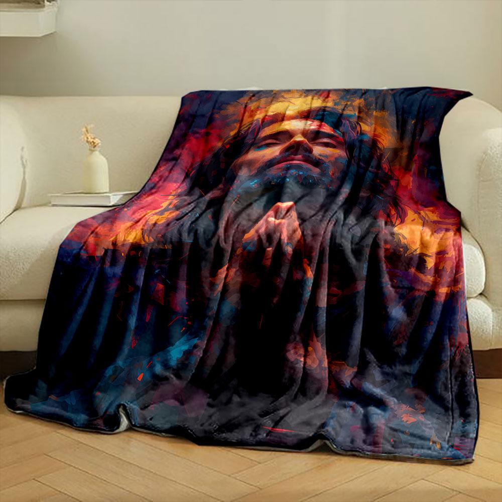 Jesus Praying Artistic Blanket Bedroom Blanket for Livingroom Couch Lunch Break Soft Throw for Friend's Festival Gift
