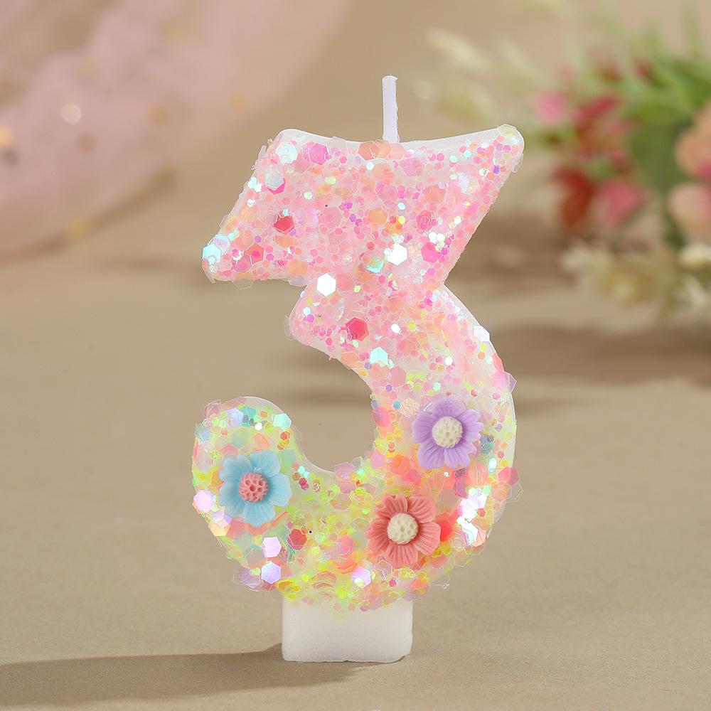 Cross-Border Creative Tri-Color Flower Number Candles for DIY Birthday Cakes and Party Decorations