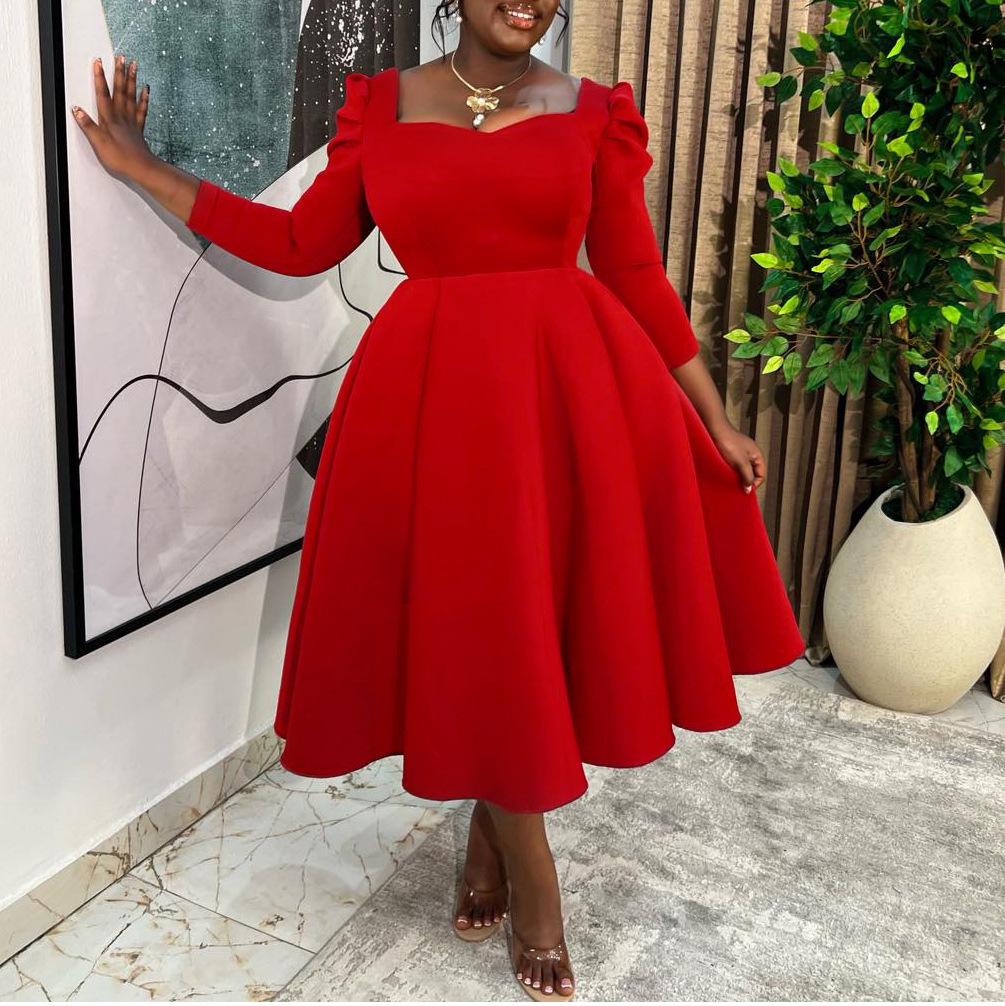 Fall/Winter New Style Women's Fashion Solid Color Round-neck High-waist Long Skirt Dress Set