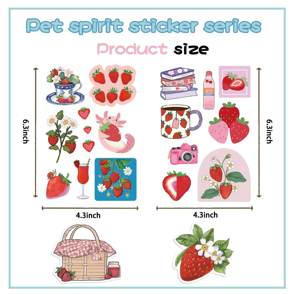 8 Korean Cartoon Strawberry Collage Stickers Can Be DIY Decorative Guka Hand Account Small Card Mobile Phone Case